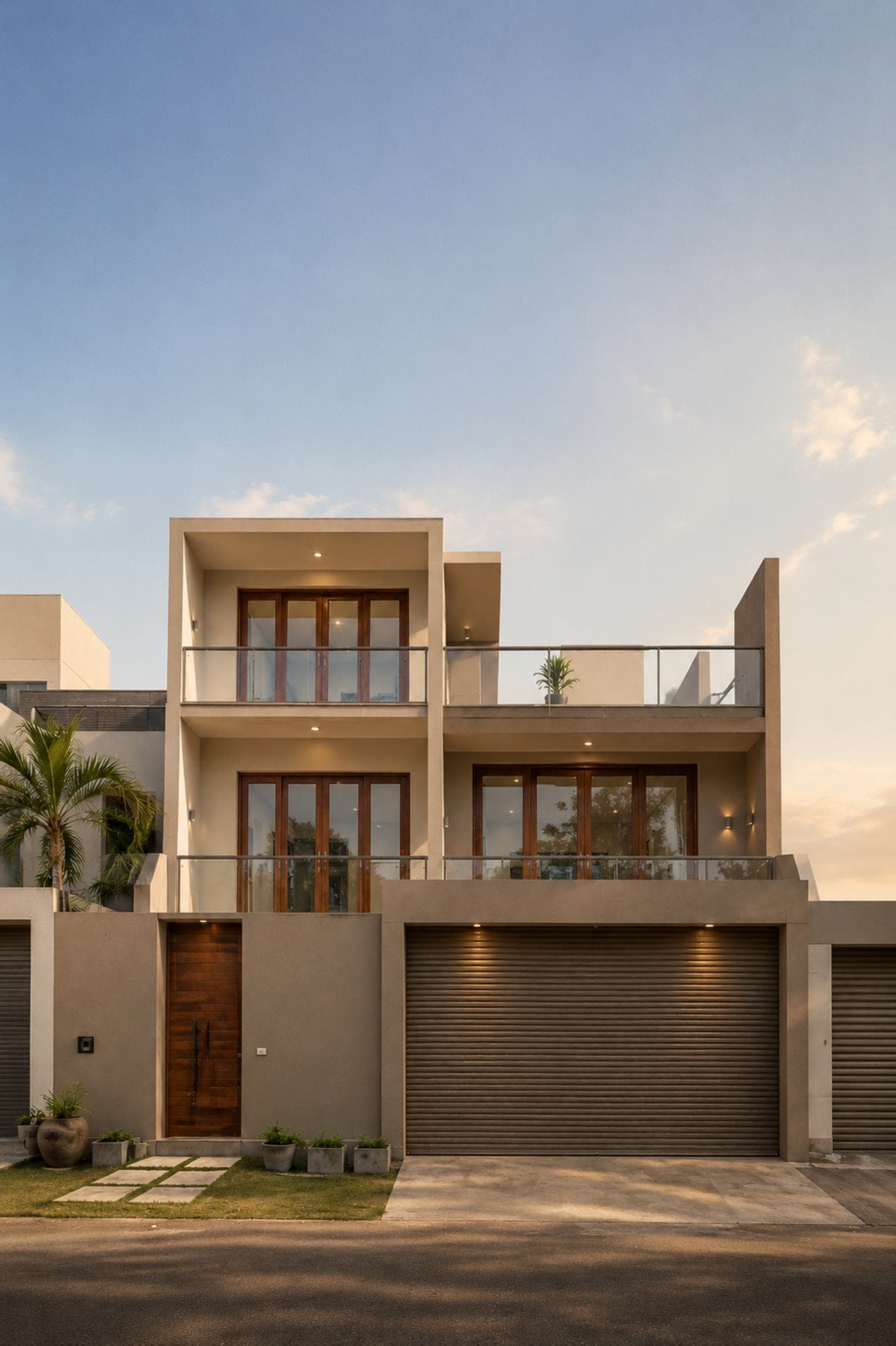 No. 47, Mallikarama Road, Ratmalana — three-storey street elevation with glass-balustraded balconies